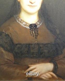 Tableau ancien portrait de femme (HST), Charles Alexandre CRAUK (1819-1905)