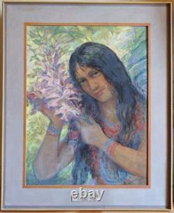 Tableau ancien portrait de femme Laffite Henri 1958 Bresil