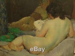 Tableau ancien portrait femme nue Impressionisme Louis Francois Biloul peinture