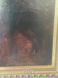Tableau ancien portrait femme signé Van Aelst huile toile cadre doré