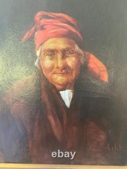 Tableau ancien portrait femme signé Van Aelst huile toile cadre doré