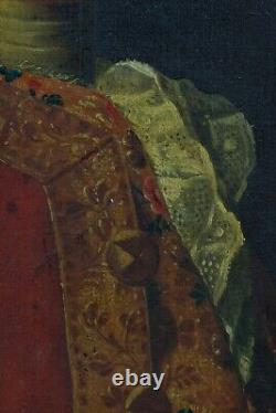 Tableau ancien portrait homme Femme marquise Italie Costume 18 ème hst x 2