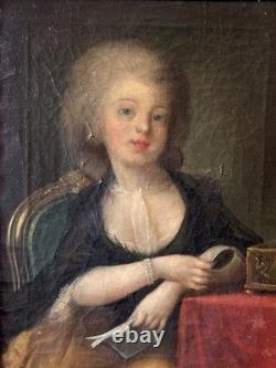 Tableau ancien portrait intime louis XVI jeune femme entourage Vigée le Brun 18e