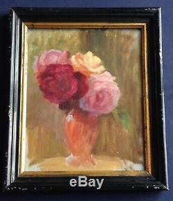 Tableau ancien proche Auguste RENOIR Étude Impressionniste Roses au Vase Huile