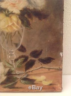 Tableau ancien proche Henri Fantin LATOUR Roses dans un verre Huile sur toile