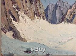 Tableau ancien proche Joseph Victor COMMUNAL Montagne Mer de Glace Alpes Huile