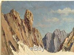 Tableau ancien proche Joseph Victor COMMUNAL Montagne Mer de Glace Alpes Huile