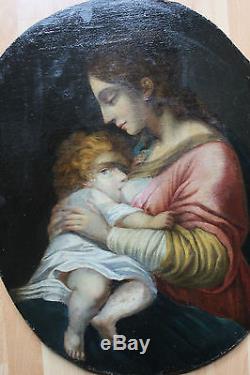 Tableau ancien religieuse Vierge à l'enfant Ecole italienne Anonyme XVIIème