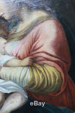 Tableau ancien religieuse Vierge à l'enfant Ecole italienne Anonyme XVIIème