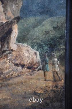 Tableau ancien romantique d'une chapelle dans une forêt, début du XIXème siècle