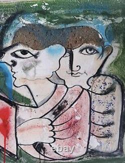 Tableau ancien scène de genre portait Toxicomanes Drogati cubique Miro Carcano