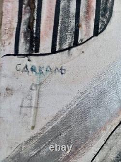 Tableau ancien scène de genre portait Toxicomanes Drogati cubique Miro Carcano