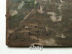 Tableau ancien signé Abel Truchet, Huile sur panneau, Bruges, Belgique, XIXe