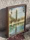 Tableau ancien signé. Bord de Rivière Peinture huile sur panneau D'isorel