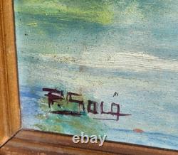 Tableau ancien signé. Bord de Rivière Peinture huile sur panneau D'isorel