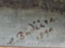 Tableau ancien signé Bord de Rivière Peinture huile sur panneau de bois