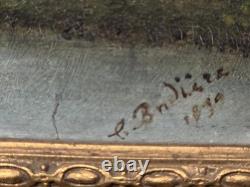 Tableau ancien signé Bord de Rivière Peinture huile sur panneau de bois