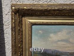Tableau ancien signé Bord de Rivière Peinture huile sur panneau de bois