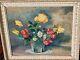 Tableau ancien signé. Bouquet de Fleurs. Peinture huile sur panneau D'isorel