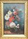 Tableau ancien signé. Bouquet de Fleurs. Peinture huile sur panneau de bois