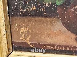 Tableau ancien signé. Bouquet de Fleurs. Peinture huile sur panneau de bois