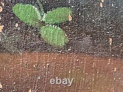 Tableau ancien signé. Bouquet de Fleurs. Peinture huile sur panneau de bois