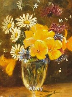 Tableau ancien signé. Bouquet de Fleurs. Peinture huile sur toile