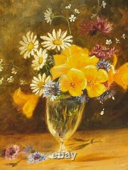 Tableau ancien signé. Bouquet de Fleurs. Peinture huile sur toile