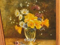 Tableau ancien signé. Bouquet de Fleurs. Peinture huile sur toile