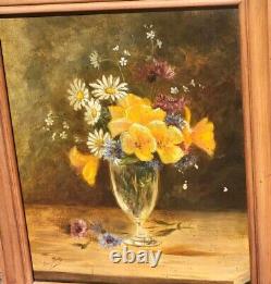 Tableau ancien signé. Bouquet de Fleurs. Peinture huile sur toile