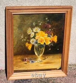 Tableau ancien signé. Bouquet de Fleurs. Peinture huile sur toile