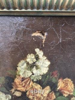 Tableau ancien signé Bouquet de Fleurs Peinture huile sur toile. A Restaurer