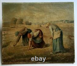 Tableau ancien signé Bourgoin, Les Glaneuses d'après Millet, Peinture XIXe