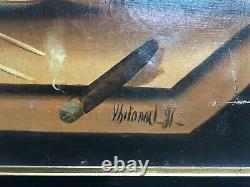 Tableau ancien signé, Daté 81, Huile sur toile, Nature morte au cigare, Fin XIXe
