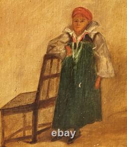 Tableau ancien signé. Datée 1866. Portrait D'enfant. Peinture huile sur toile