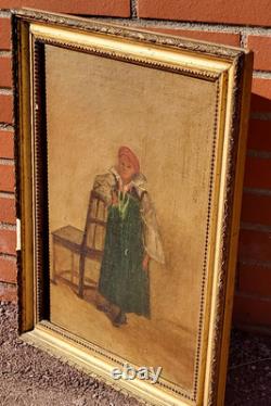 Tableau ancien signé. Datée 1866. Portrait D'enfant. Peinture huile sur toile