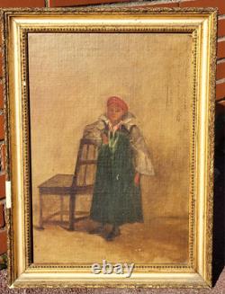 Tableau ancien signé. Datée 1866. Portrait D'enfant. Peinture huile sur toile