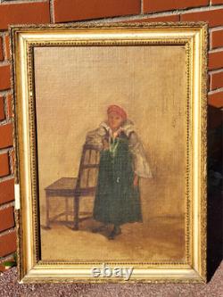 Tableau ancien signé. Datée 1866. Portrait D'enfant. Peinture huile sur toile