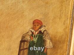 Tableau ancien signé. Datée 1866. Portrait D'enfant. Peinture huile sur toile