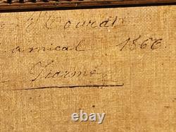 Tableau ancien signé. Datée 1866. Portrait D'enfant. Peinture huile sur toile