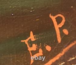 Tableau ancien signé E. P. Berger et son Troupeau. Peinture huile sur toile. A