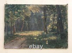 Tableau ancien signé Eugène d'Argence, Chemin en sous bois, Peinture fin XIXe