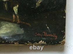 Tableau ancien signé G. Barrelly et daté 1874, Huile sur toile, Cascade, XIXe