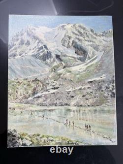 Tableau ancien signé Huile sur carton entoilé alpin glacier Haute-Savoie