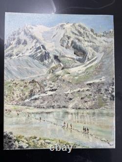 Tableau ancien signé Huile sur carton entoilé alpin glacier Haute-Savoie