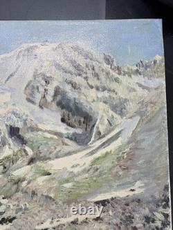 Tableau ancien signé Huile sur carton entoilé alpin glacier Haute-Savoie