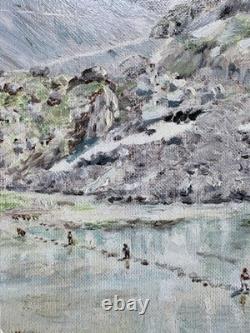 Tableau ancien signé Huile sur carton entoilé alpin glacier Haute-Savoie