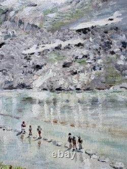 Tableau ancien signé Huile sur carton entoilé alpin glacier Haute-Savoie