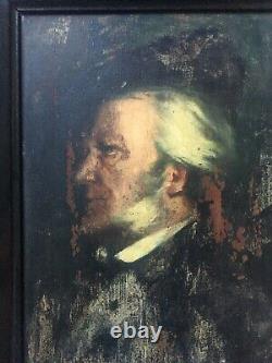 Tableau ancien signé, Huile sur panneau, Portrait de Wagner Encadré, XIXe