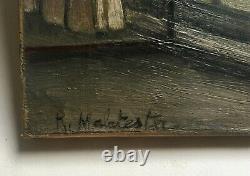 Tableau ancien signé, Huile sur toile, Vue citadine, XXe